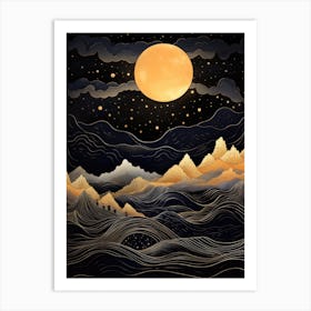 Moonlight Over Mountains Art Print