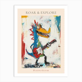 Dinosaur Playing Guitar Scribble Paint Splash 1 Poster Art Print