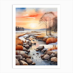 River At Sunset Art Print