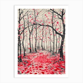 Red Leaves In The Forest Art Print