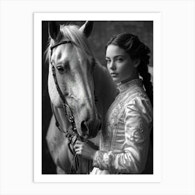 Woman In Equestrian Attire Including Breeches And A Jacket With Braided Hairstyle Holding A Reins Art Print