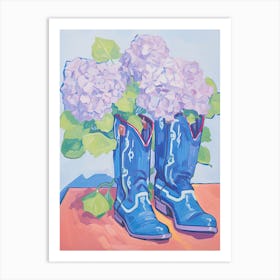 A Painting Of Cowboy Boots With Lilac Flowers, Fauvist Style, Still Life 2 Art Print
