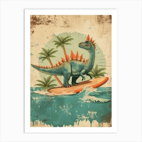 Vintage Stegosaurus Dinosaur On A Surf Board 3 Art Print