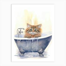 Laperm Cat In Bathtub Bathroom 2 Art Print