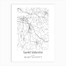 Sankt Valentin,Austria Minimalist Map Art Print