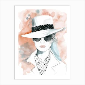 Watercolor Illustration Of A Woman In A Hat Art Print