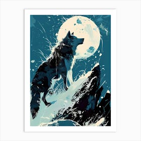 wolf howling with moon Art Print