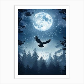 Eagle Flying In The Night Sky Art Print