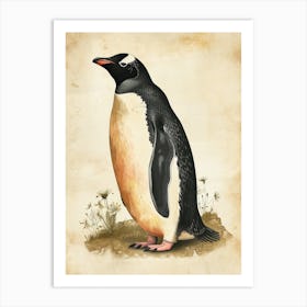 Adlie Penguin Zavodovski Island Vintage Botanical Painting 1 Art Print