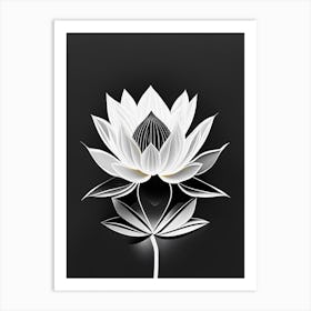 Lotus Flower In Garden Black And White Geometric 2 Art Print