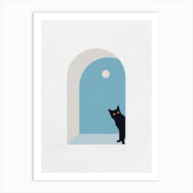 Vintage Minimal Art Cat In The Window Art Print