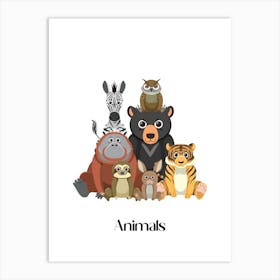 49.Beautiful jungle animals. Fun. Play. Souvenir photo. World Animal Day. Nursery rooms. Children: Decorate the place to make it look more beautiful. Art Print
