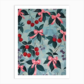 Folk Cherries And Bows 3 Pattern Art Print