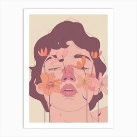 Girl With Flowers On Her Face Art Print