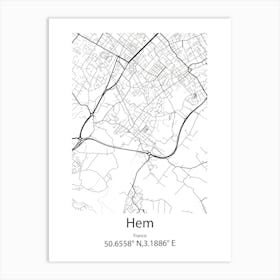 Hem,France Minimalist Map Art Print