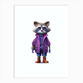 Raccoon Wearing Boots Illustration 5 Art Print