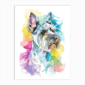 Pastel Miniature Schnauzer Dog Watercolour Line Illustration 4 Art Print