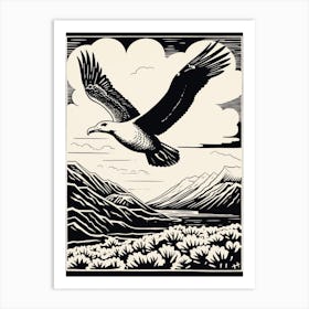 B&W Bird Linocut Albatross 4 Art Print
