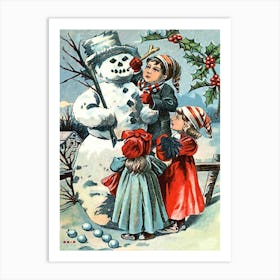 Kids Are Making A Big Snowman Art Print