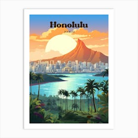 Honolulu Hawaii Nature Travel Art Illustration Art Print