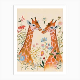 Folksy Floral Animal Drawing Giraffe 5 Art Print