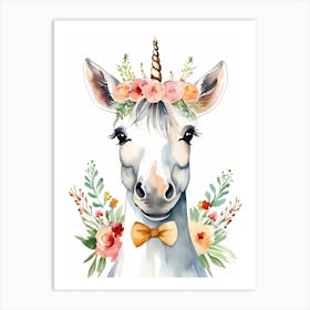 Baby Unicorn Flower Crown Bowties Woodland Animal Nursery Decor (16) Art Print