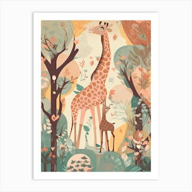 Giraffe Jungle Cartoon Illustration 1 Art Print