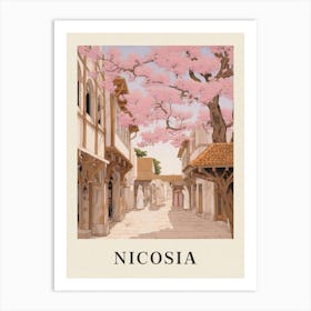 Nicosia Cyprus 4 Vintage Pink Travel Illustration Poster Art Print