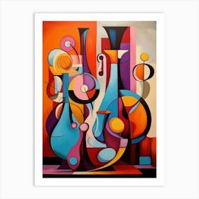 Still Life I, Abstract Vibrant Painting in Cubism Picasso Style Art Print