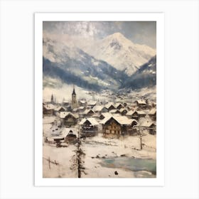 Vintage Winter Painting Lech Austria 2 Art Print