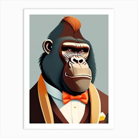 Gorilla In Bow Tie, Gorillas Scandi Cartoon Art Print