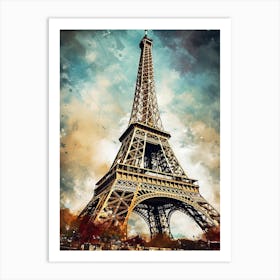 Eiffel Tower Paris France Sketch Drawing Style 11 Art Print