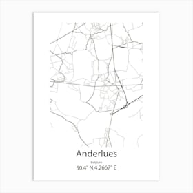 Anderlues,Belgium Minimalist Map Art Print