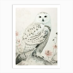 Snowy Owl Japanese Painting 2 Art Print