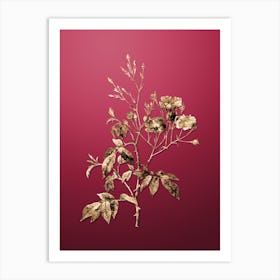 Gold Botanical Pink Noisette Roses on Viva Magenta Art Print