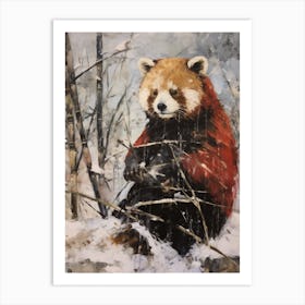 Vintage Winter Animal Painting Red Panda 2 Art Print