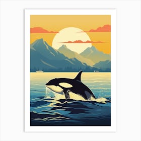 Orca Whale Swimming In Front Of Clouds & Sun Art Print