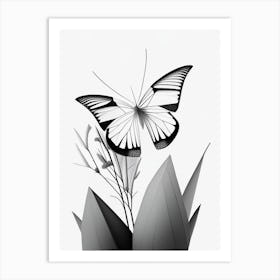 Butterfly In Garden Black & White Geometric 1 Art Print