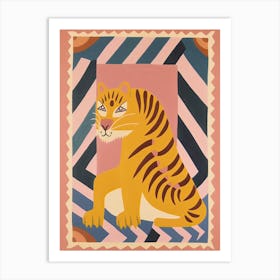 Pink Folk Tiger 1 Art Print