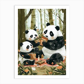 Giant Panda Family Picnicking In The Woods Storybook Illustration 1 Art Print