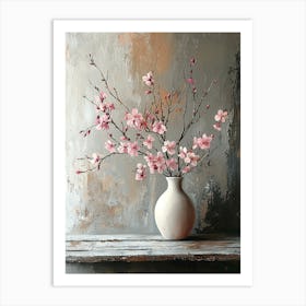 Elegant Cherry Blossoms In Vase – Minimalist Floral Still Life Art Print Art Print