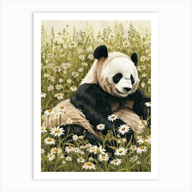 Giant Panda Resting In A Field Of Daisies Storybook Illustration 1 Art Print