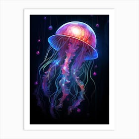 Turritopsis Dohrnii Importal Jellyfish Neon Illustration 8 Art Print