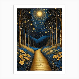 Starry Night Forest By Klimt Style (2) Art Print