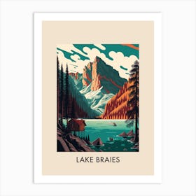 Lake Braies, Italy Vintage Travel Poster Art Print