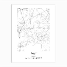 Peer,Belgium Minimalist Map Art Print