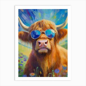 Highland Cow In Sunglasses 1 Art Print