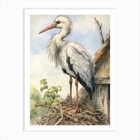 Storybook Animal Watercolour Stork 1 Art Print