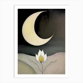 Crescent Moon And Lotus Abstract Painting Art Print