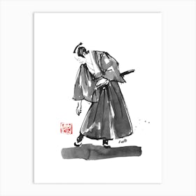 Samurai Checking His Shoe Art Print